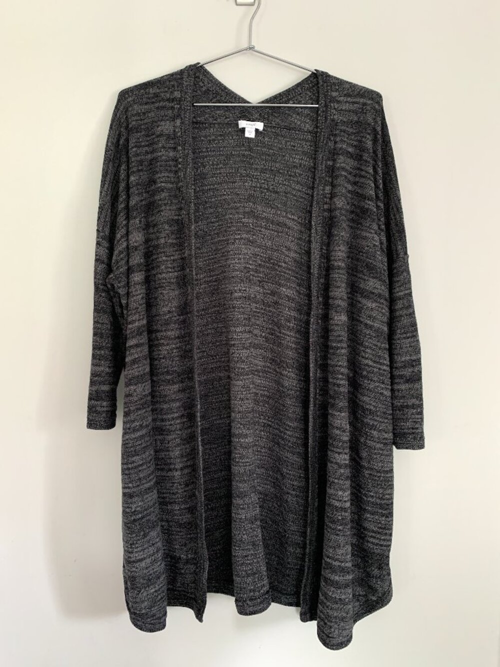 Pure Jill J Jill Linen Cotton Black Gray Open Front Longline Cardigan M
